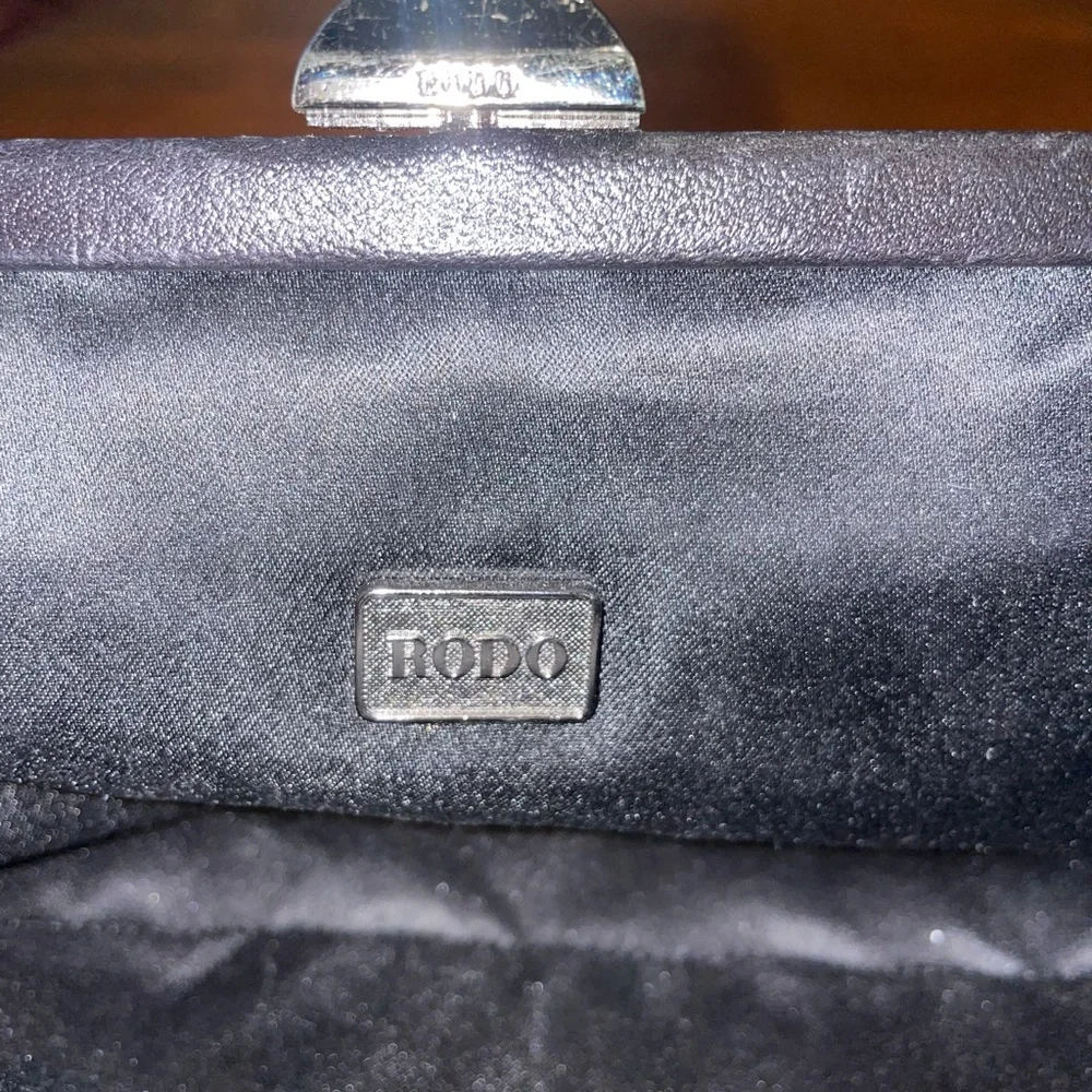 RODO Vintage Black Pleated Leather Clutch Bag with Chain Strap P9
